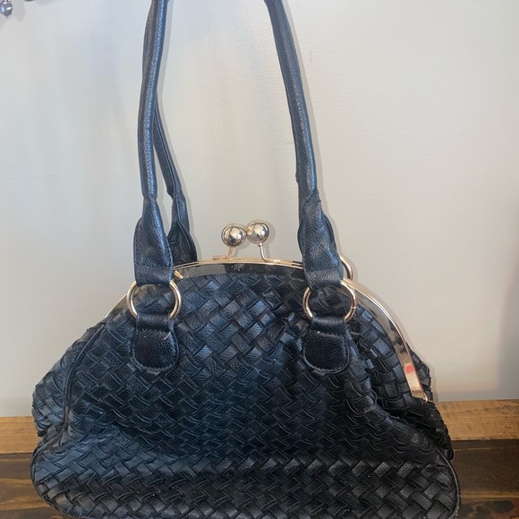 Black Woven Leather Fleur De Luv Purse Bag - Picture 2 of 6